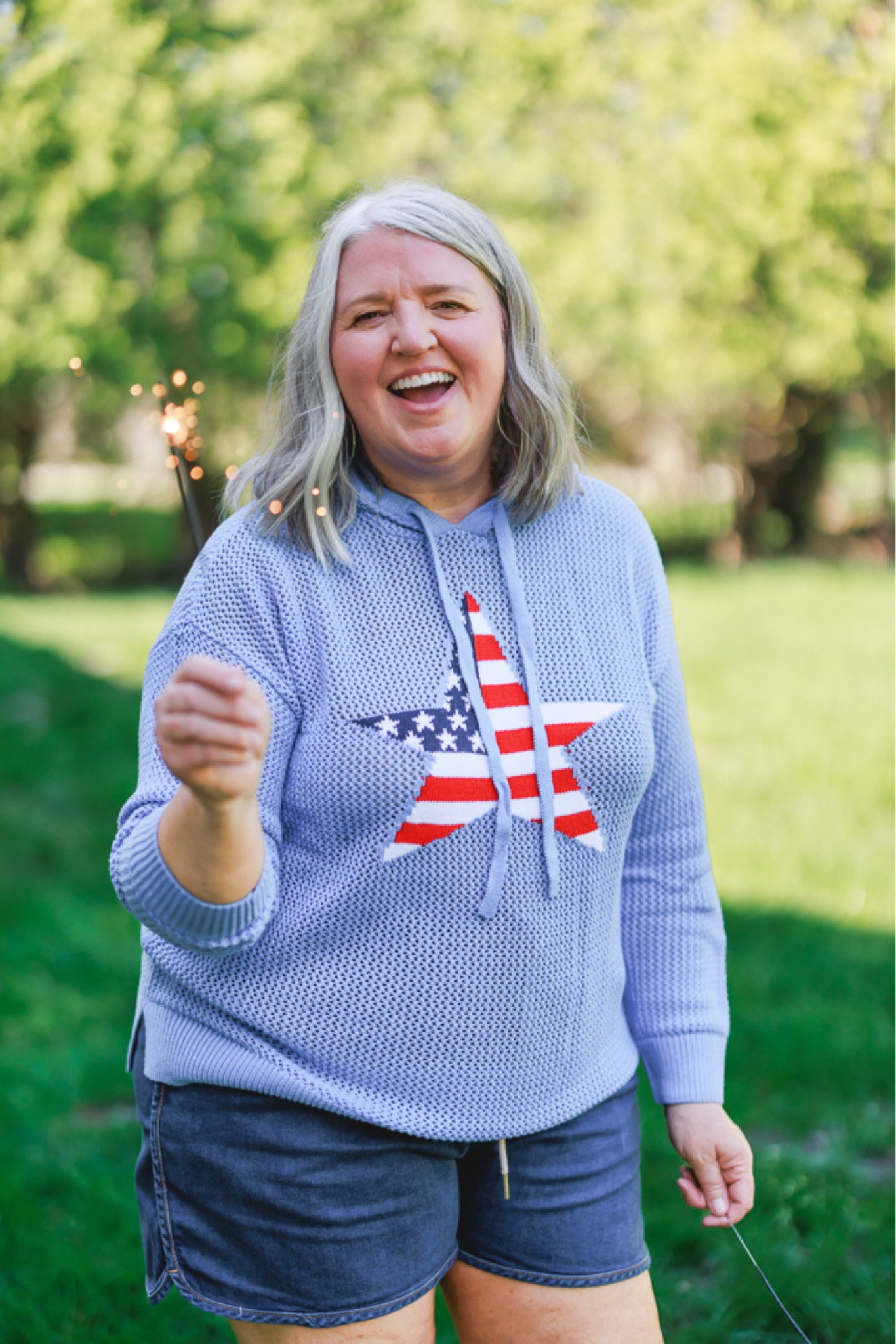 Perfect plus-size flag sweater for patriotic celebrations, when the evenings get  chilly 🇺🇸 

Wearing
Sweater - 14/16
Denim knit shorts - 16

Measurements for size reference:
5’5” || Bust 46” || Waist 40” || Hip 51” 


#LTKMidsize #LTKPlusSize