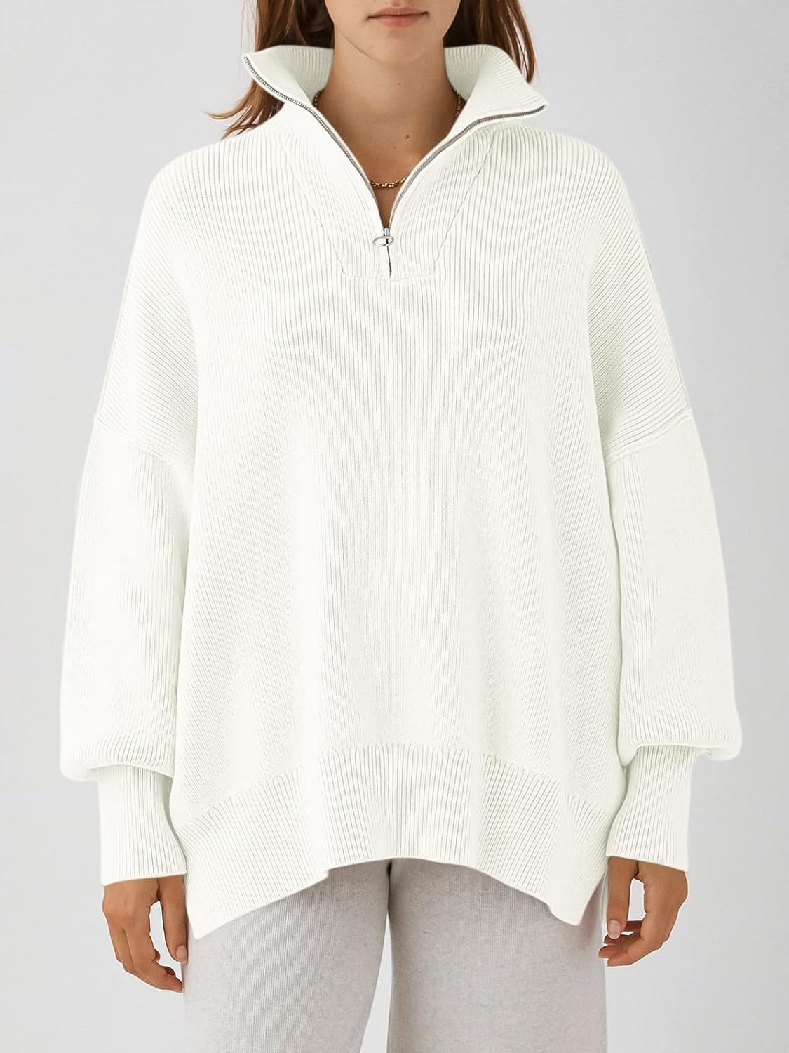 ANRABESS Women's Long Sleeve 1/4 Zipper Collar Drop Shoulder Oversized Slouchy Sweatshirt Pullove... | Amazon (US)