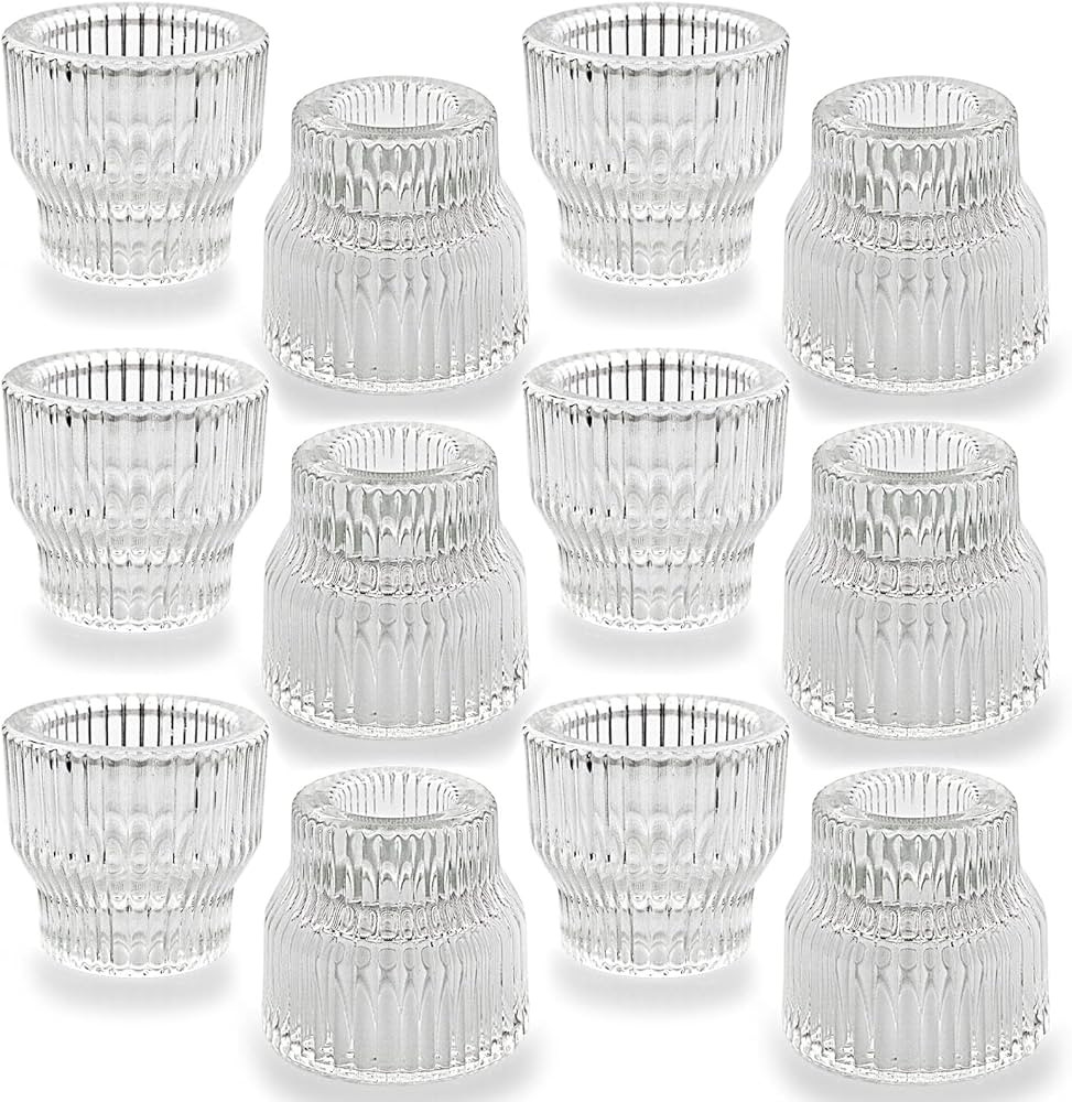SHMILMH Clear Candlestick Holders Set of 6, Glass Taper Candle Holder, Tealight Candle Holders fo... | Amazon (US)