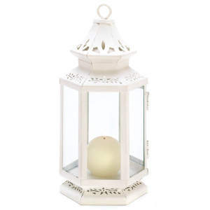 Floral Cutouts Victorian Style Candle Lantern - 10.5" - White and Clear | Christmas Central
