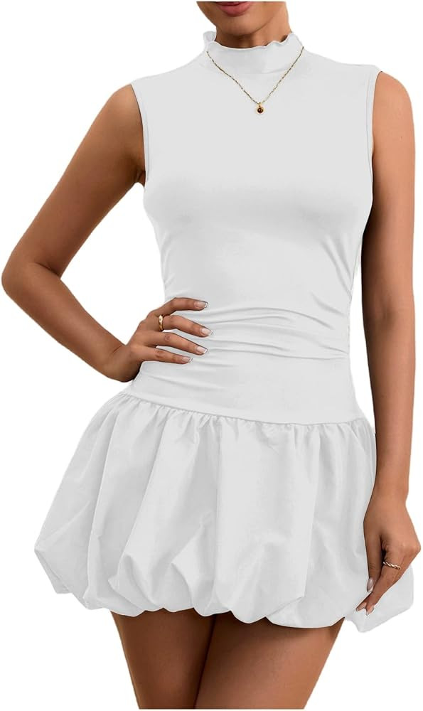 Milumia Women's Bubble Mini Dress Mock Neck Sleeveless Balletcore Puffy Short Party Dresses | Amazon (US)