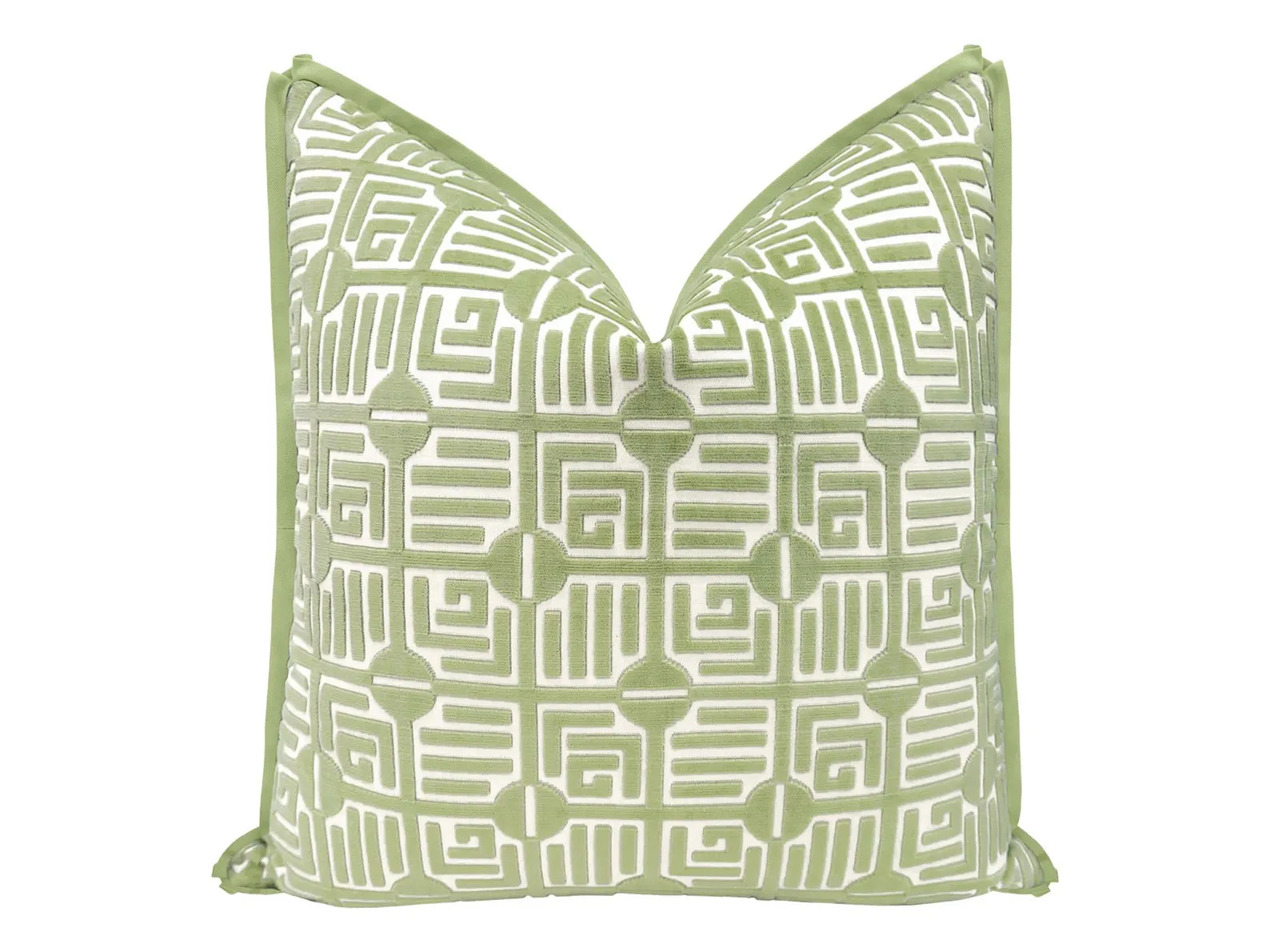 Thibaut Labyrinth Velvet // Sage with Butterfly Flange | green pillow | geometric | designer | | Etsy (Global)