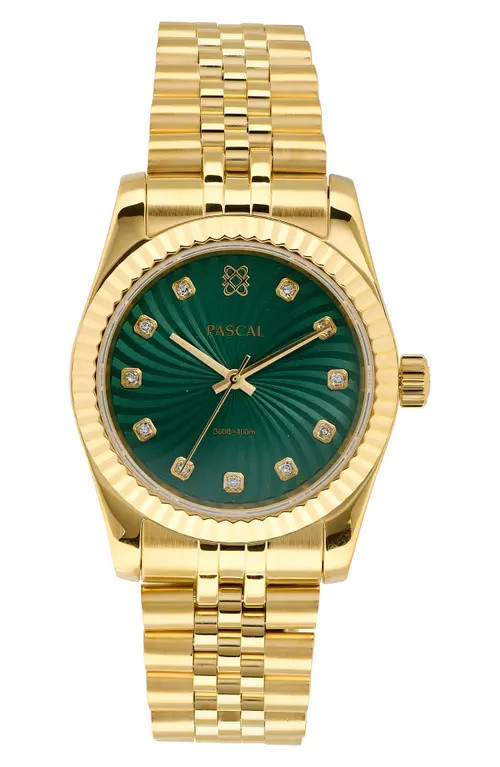 PASCAL Timeless Classic Lab Grown Diamond Bracelet Watch, 36mm in Emerald Noir at Nordstrom | Nordstrom