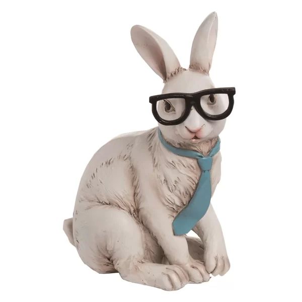 The Holiday Aisle® Resin 9" White Easter Hipster Bunny Statuette | Wayfair North America
