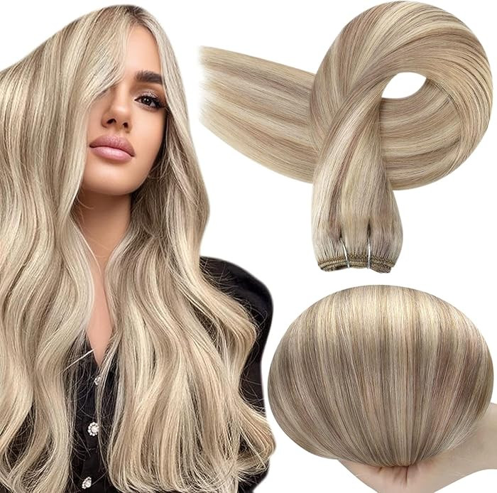 Full Shine Blonde Sew In Weft Hair Extensions Silky Straight Real Hair Wefts Human Hair 105 Grams... | Amazon (US)