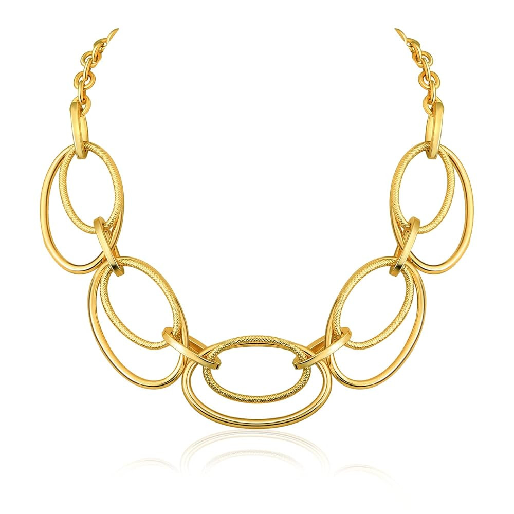 Chunky Gold Necklace for Women: 14k Gold Plated Loop Chain Link Statement Choker Necklace for Wom... | Amazon (US)