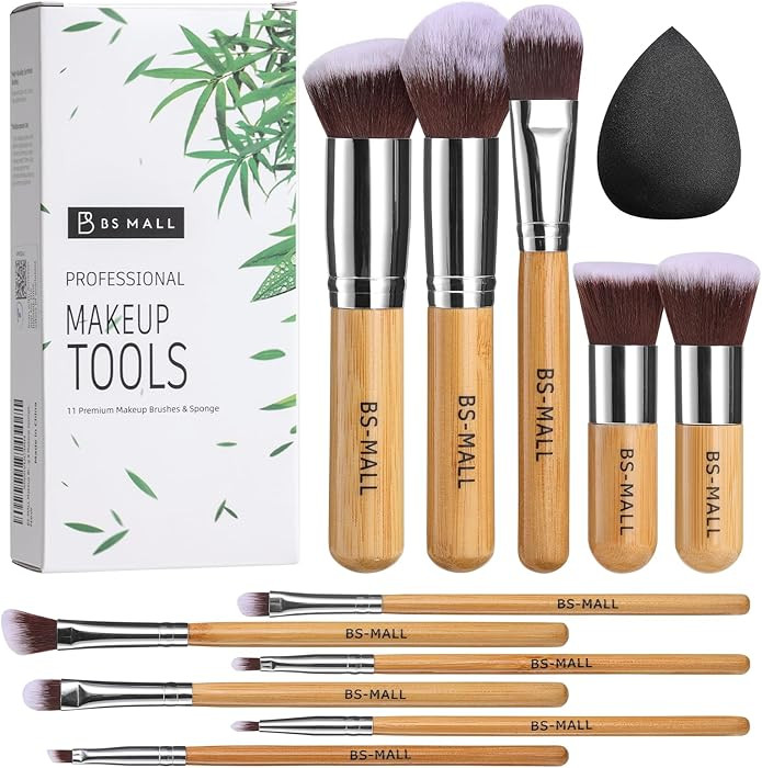 BS-MALL Makeup Brush Set 11Pcs Bamboo Synthetic Kabuki Brush Set Foundation Powder Blending Conce... | Amazon (US)