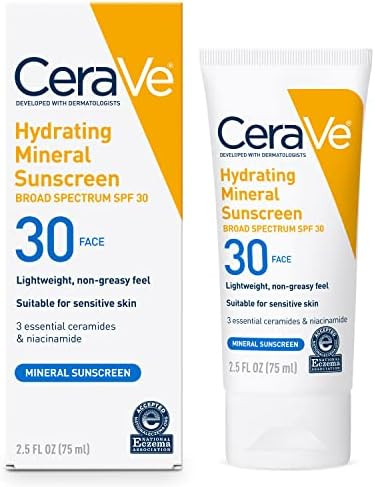 CeraVe 100% Mineral Sunscreen SPF 30 | Face Sunscreen with Zinc Oxide & Titanium Dioxide for Sens... | Amazon (US)