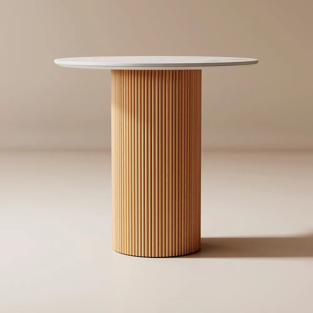 Hernest | 31" Round Small Dining Table with White Faux Marble Top and Wooden Base for 2 Person | Hernest