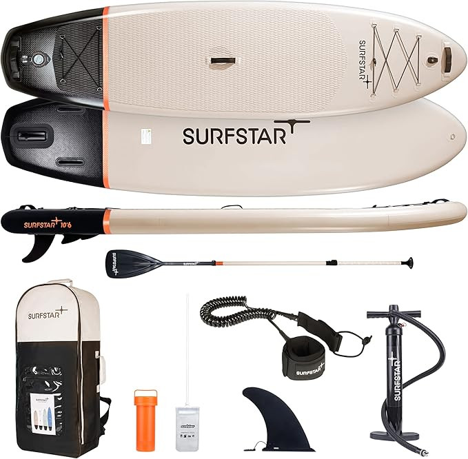 surfstar Inflatable Paddle Board with Camera Mount Fiberglass Paddle, 10'6"x33"x6" Stand Up Paddl... | Amazon (US)