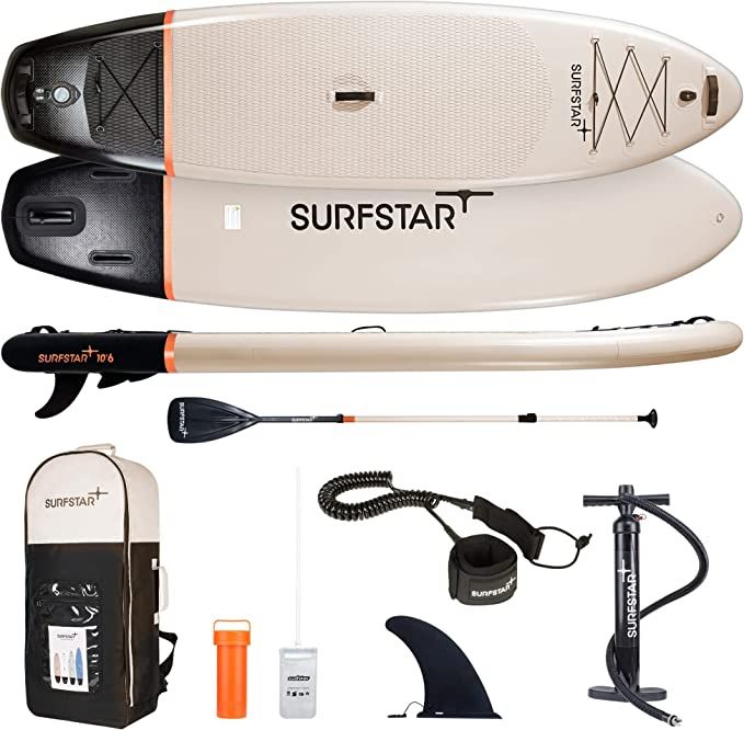 surfstar Inflatable Paddle Board with Camera Mount Fiberglass Paddle, 10'6"x33"x6" Stand Up Paddl... | Amazon (US)