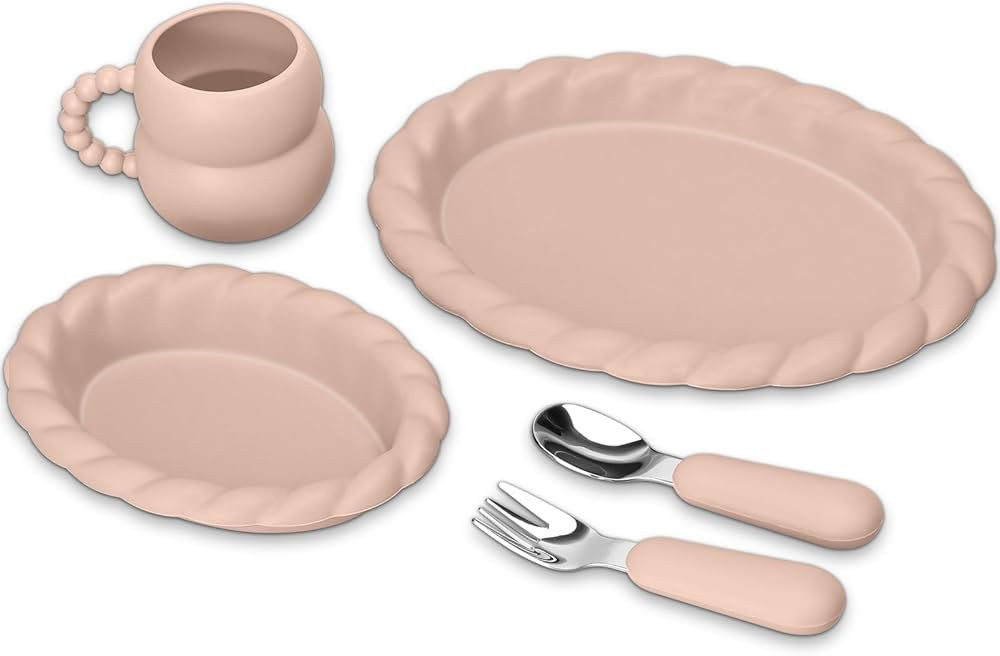 5pcs Toddler Feeding Set, Silicone Plates with Fork and Spoon and Cup, Food Grade Silicone Tablew... | Amazon (US)