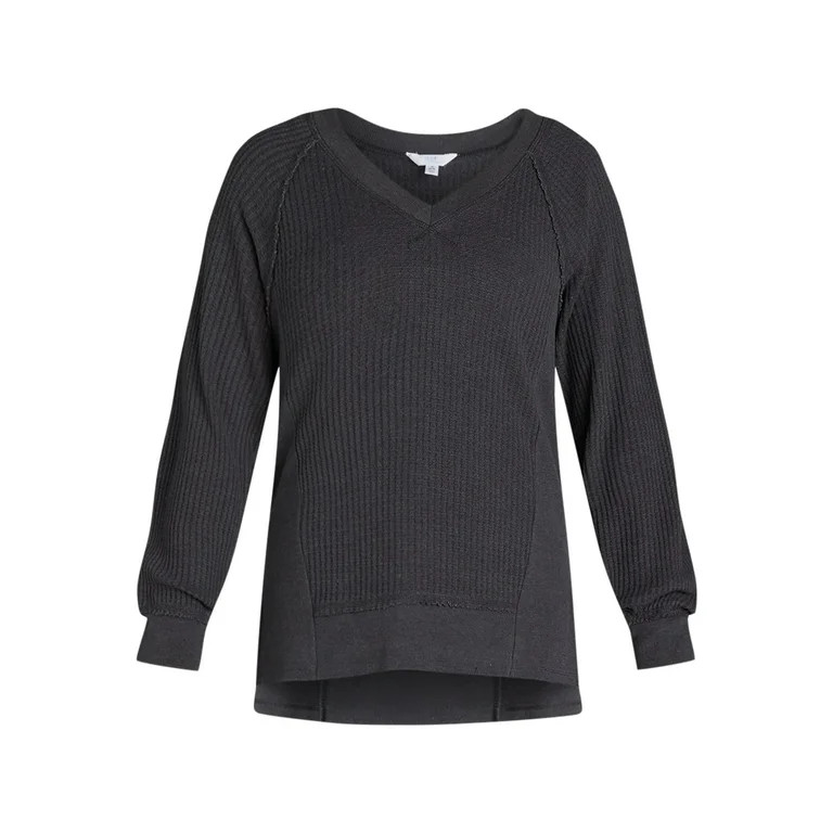 Time and Tru Women's and Women’s Plus Waffle Knit Sweatshirt, Sizes XS-XXXL | Walmart (US)