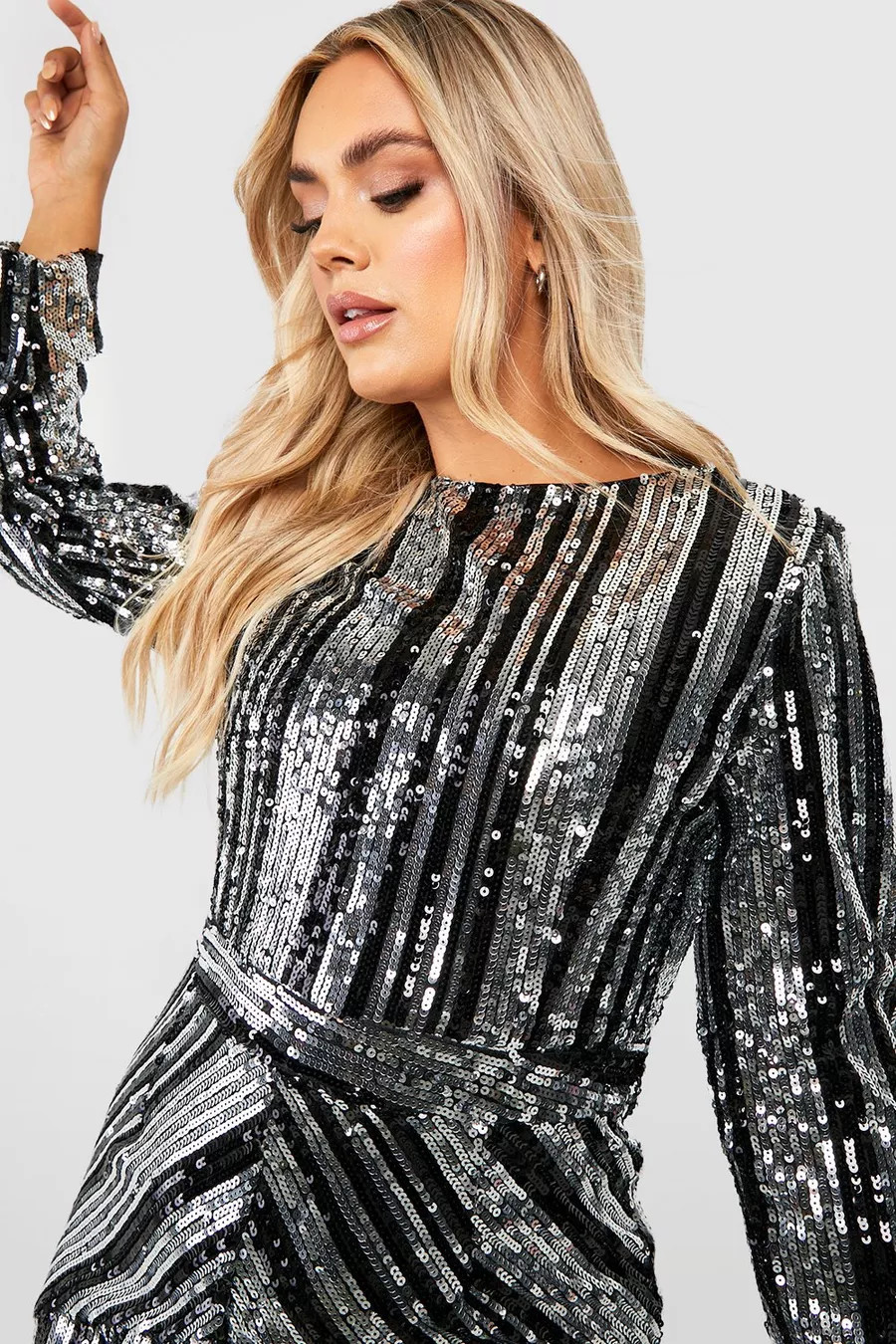 Plus Stripe Sequin Midi Dress | Boohoo.com (US & CA)