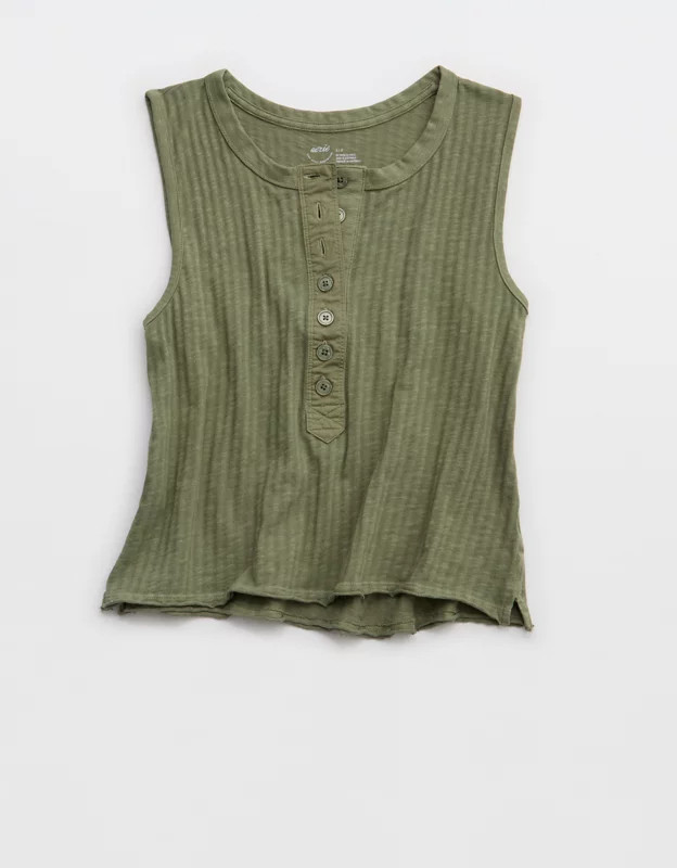 Aerie Shadow Stripe Henley Tank Top | American Eagle Outfitters (US & CA)