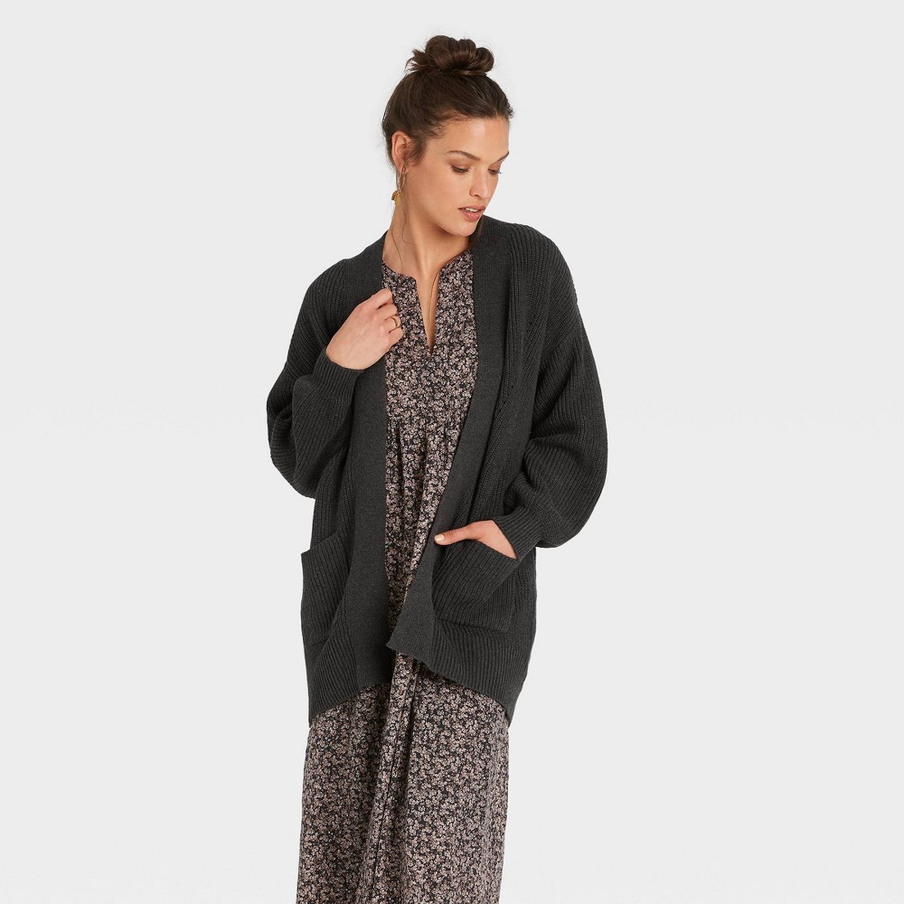 Women's Open-Front Cardigan - Universal Thread Charcoal Heather XXL, Grey Grey | Target