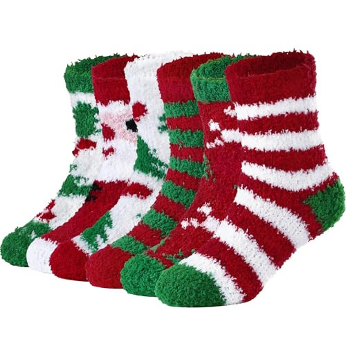 Zando Christmas Fuzzy Socks Kids Fuzzy Socks for Girls Cute Slipper Socks Comfy Fluffy Socks Girls Winter Warm Socks Cozy Fuzzy Slipper Socks Kids Warm Socks Girls A 6 Pairs Multicolor 3-6 Years | Amazon (US)