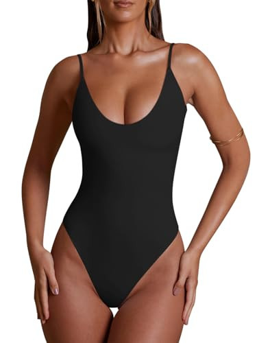 REORIA Womens Summer Sexy V Neck Double Lined Sleeveless Backless Fashion Going Out Tank Bodysuit Cute Tops Black X-Large | Amazon (US)