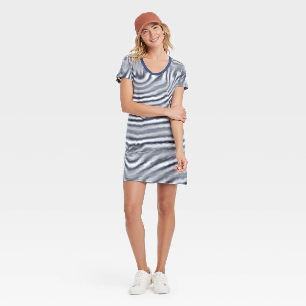 Women's Short Sleeve T-Shirt Dress - Universal Thread™ Blue Striped | Target