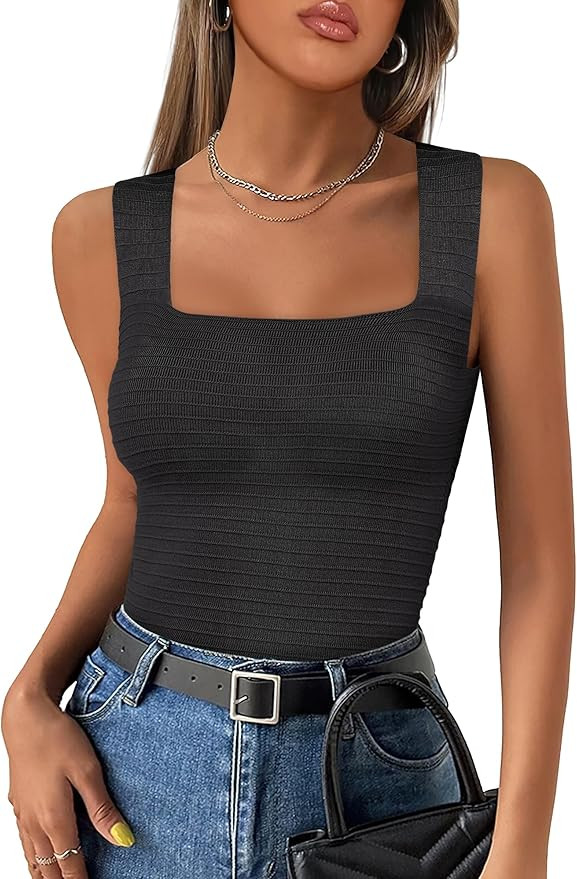 ANRABESS Tank Tops for Women 2025 Summer Square Neck Rib Knit Sleeveless Basic Slim Fit Shirts Ca... | Amazon (US)