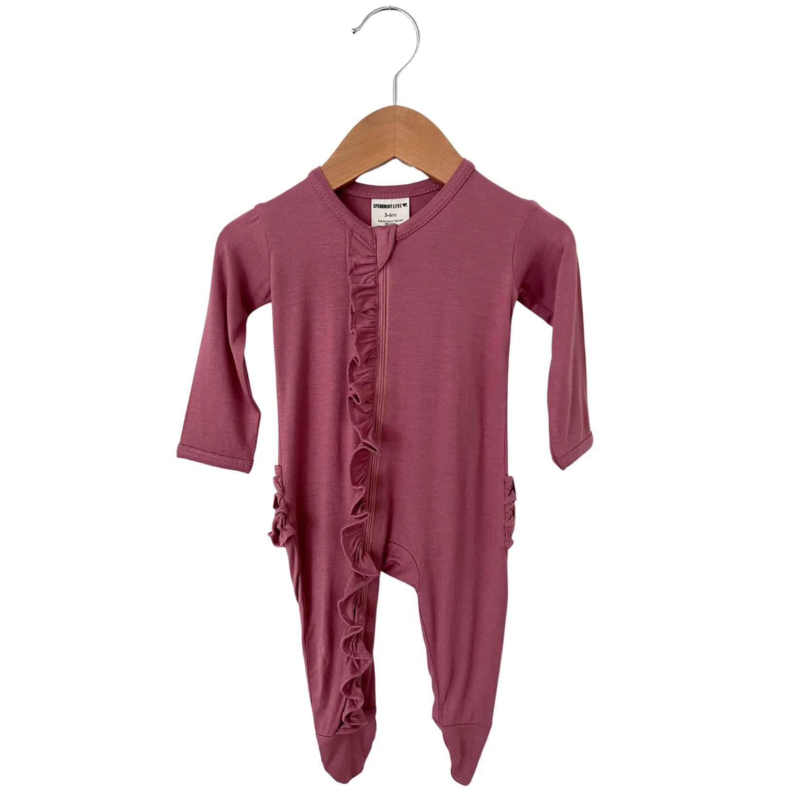 Ruffle Zipper Footie, Mauve | SpearmintLOVE