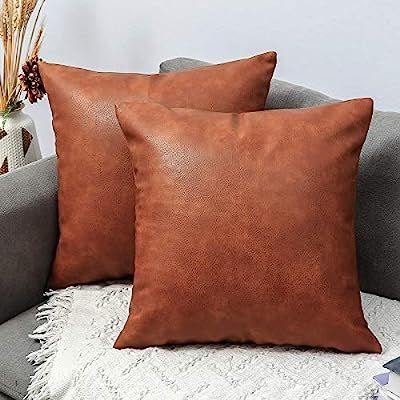 RutherCraft Pack of 2 Thick Hight Quality Leather Throw Pillow Covers,Square Modern Decorative Th... | Amazon (US)