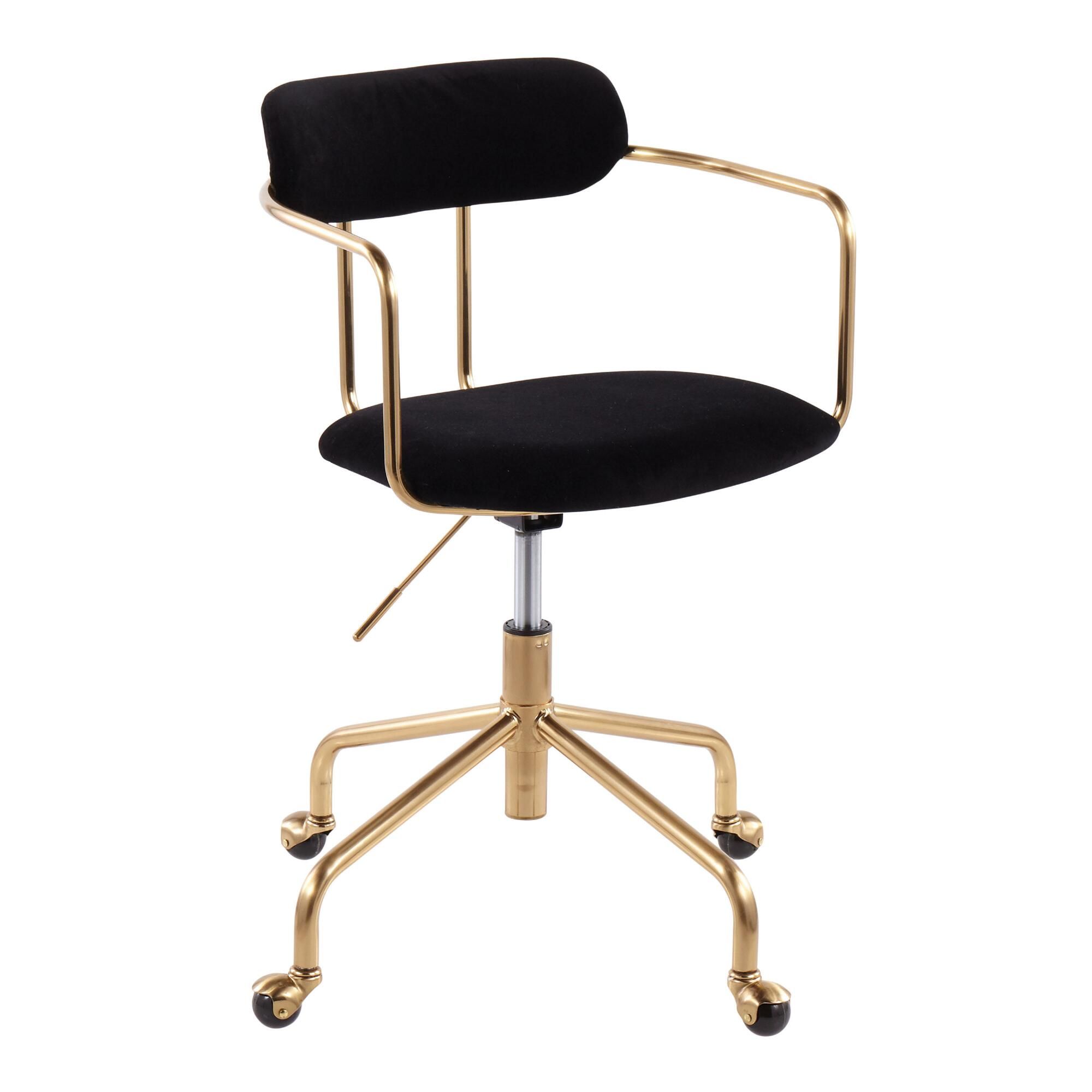 Gold Metal and Velvet Upholstered Office Chair | World Market