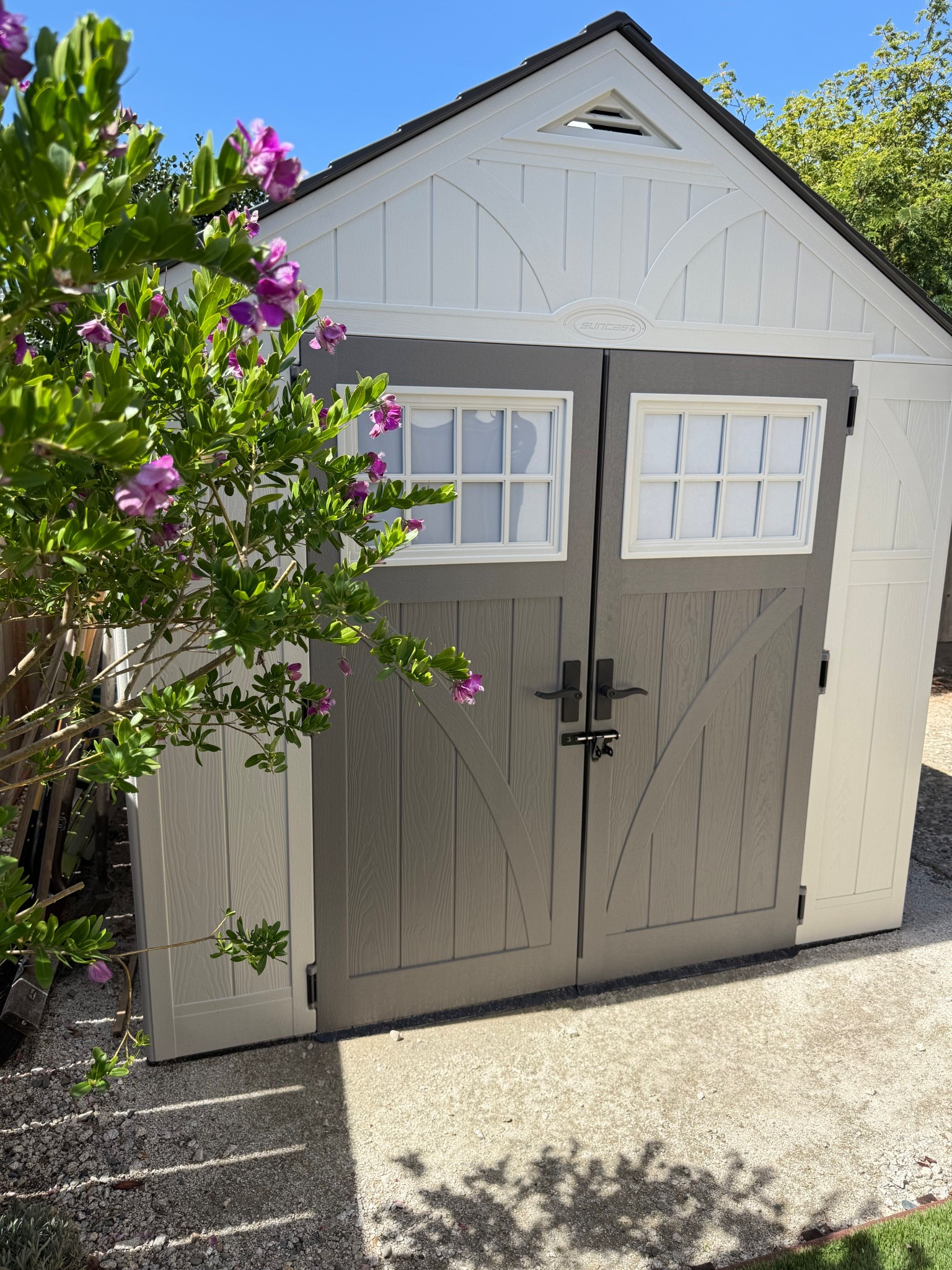 Tiny shed—she cute! 

All the yard stuff, toys/bikes, tools…basically everything can be stored in here!! 

Now figuring out what I’ll do in front. Considering a checkerboard or harlequin pattern with pavers and rock in between.

Patio Furniture | Outdoor Furniture | Home Exterior | Patio Design | Home Decor | Home Styling | Transitional Style 
•
•
•
•

#outdoorspaces #patiofurniture #outdoorliving #homedecor #ltkhome

#LTKSaleAlert #LTKSeasonal #LTKHome