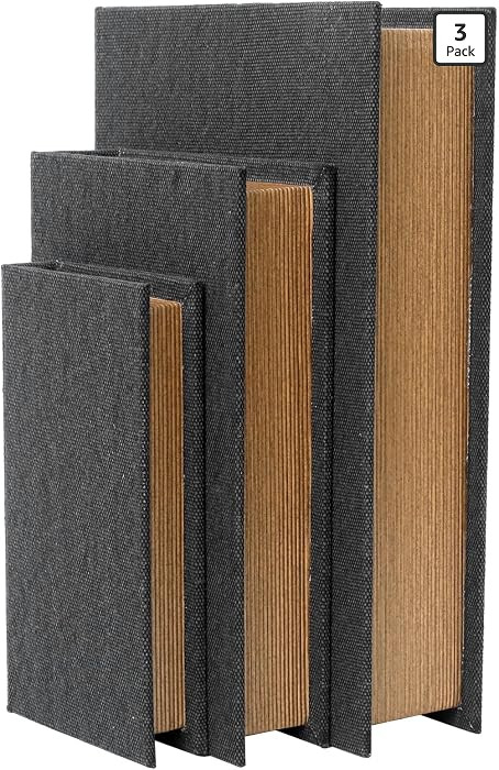 Decorative Book Boxes Set of 3 \u2013 Modern Faux Linen & Wood Hidden Storage for Coffee Table \u... | Amazon (US)