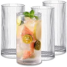Glass Cups Vintage Glassware Set of 4 Large, Origami Style Transparent Cocktail Glasses Set, Bar ... | Amazon (US)
