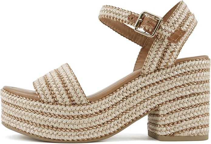 Soda Women's Castle Jute Open Toe Ankle Strap Platform Wedge | Amazon (US)