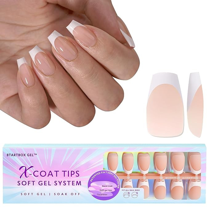 BTArtboxnails Soft Gel Nail Tips - 3 in 1 X-coat Tips French Tip Press On Nails(Top Coat Needed),... | Amazon (US)