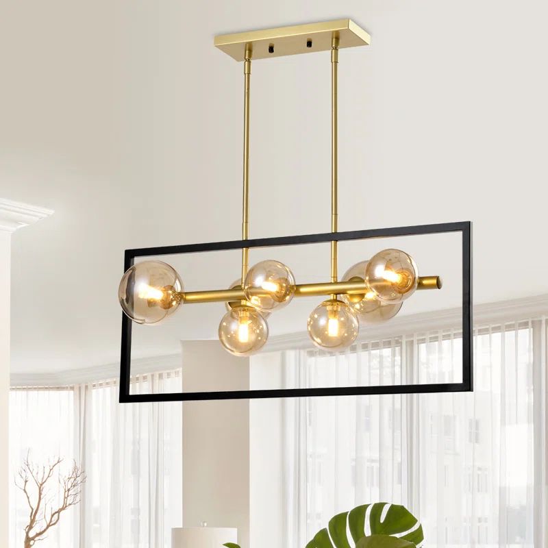Fairwinds 7 - Light Kitchen Island Rectangle Chandelier with Hand Blown Glass Accents | Wayfair North America