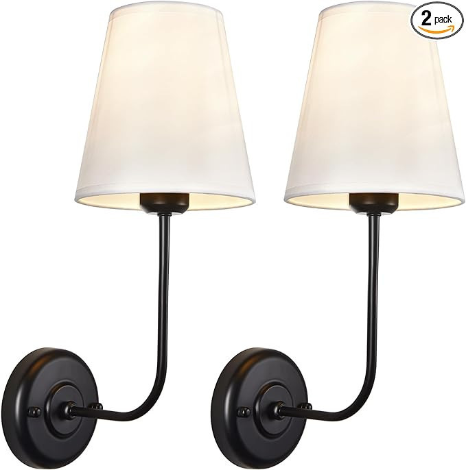 TERLEENART Fabric Wall Sconce with Flared Shape White Textile Shade Curved Arm and Black Finish M... | Amazon (US)