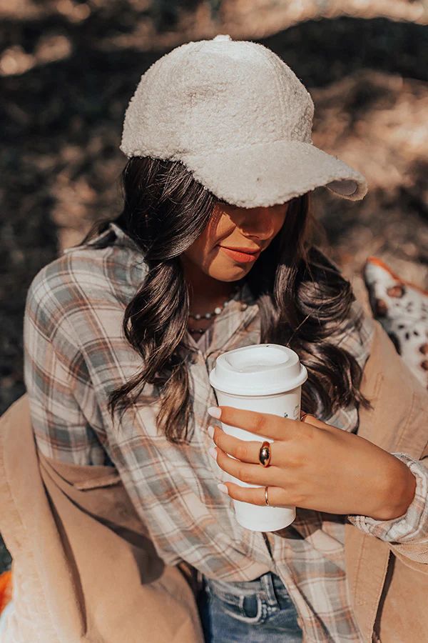 Coffee And Casual Sherpa Baseball Cap In Ivory | Impressions Online Boutique