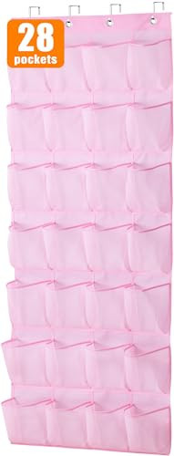 MISSLO Kids Over the Door Shoe Organizer Pink Hanging Shoe Rack Baby Toddler Hanging Shoe Organizer Cute Shoe Holder Girl Room Decor 28 Pockets | Amazon (US)