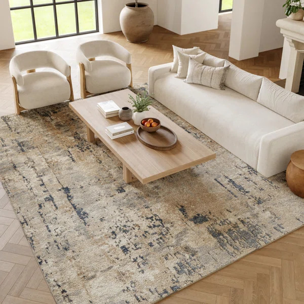 Addie Abstract Modern Machine Woven Area Rug in Beige/Gray | Wayfair North America
