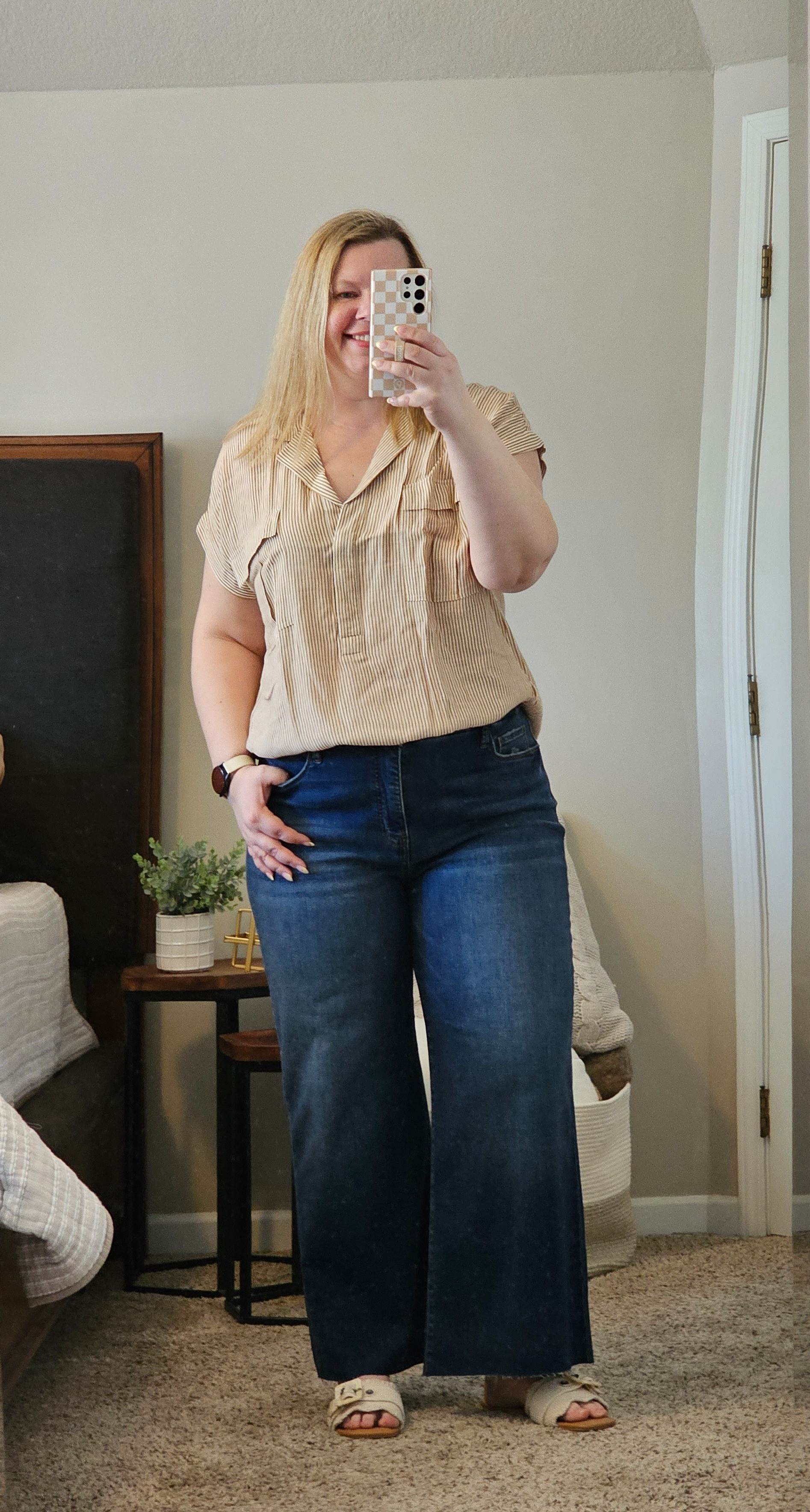 This top will be on repeat this Spring and Summer.  It is lightweight and can be worn for work or play!  Wearing an XL.Wide leg jeans are a size 18. 

#LTKover40 #LTKfindsunder100 #LTKstyletip