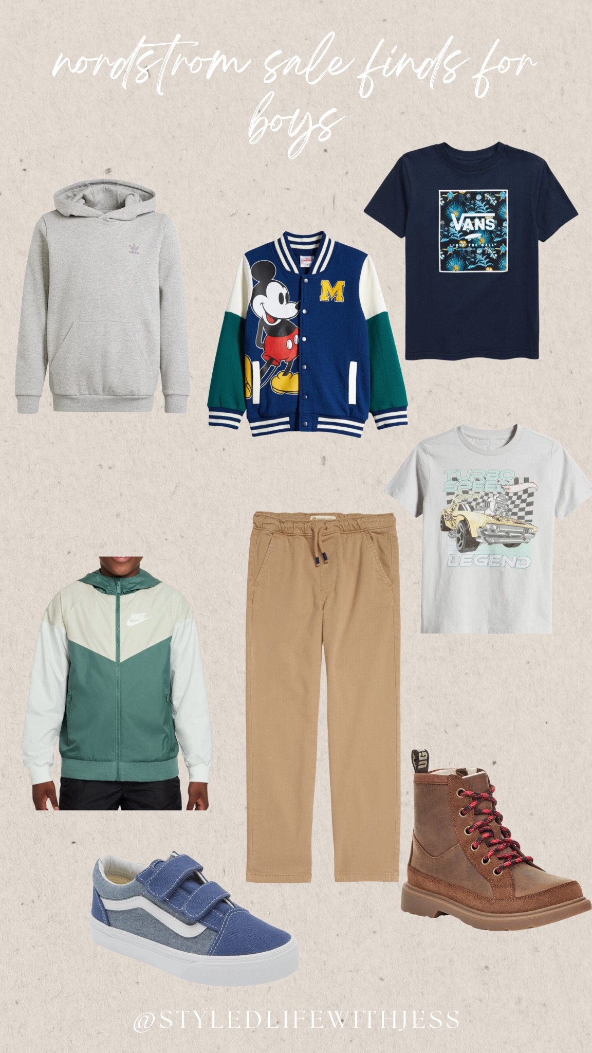 The cutest Nsale finds for boys!
The Mickey Mouse letterman’s jacket is sold out but I’ll watch for restocks. 

Mickey jacket, Nike jacket, boots for boys, tees for boys, toddler fashion, khaki pants, vans for boys  

#LTKSaleAlert #LTKSeasonal #LTKxNSale