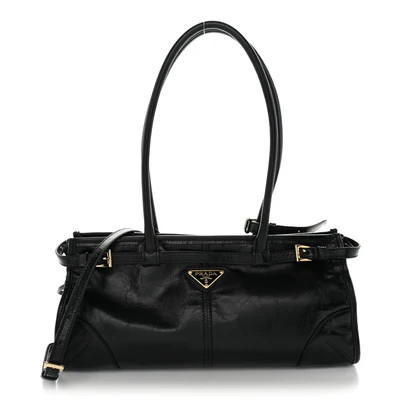 Glossy Calfskin Triangle Medium Bonnie Shoulder Bag Black | FASHIONPHILE (US)