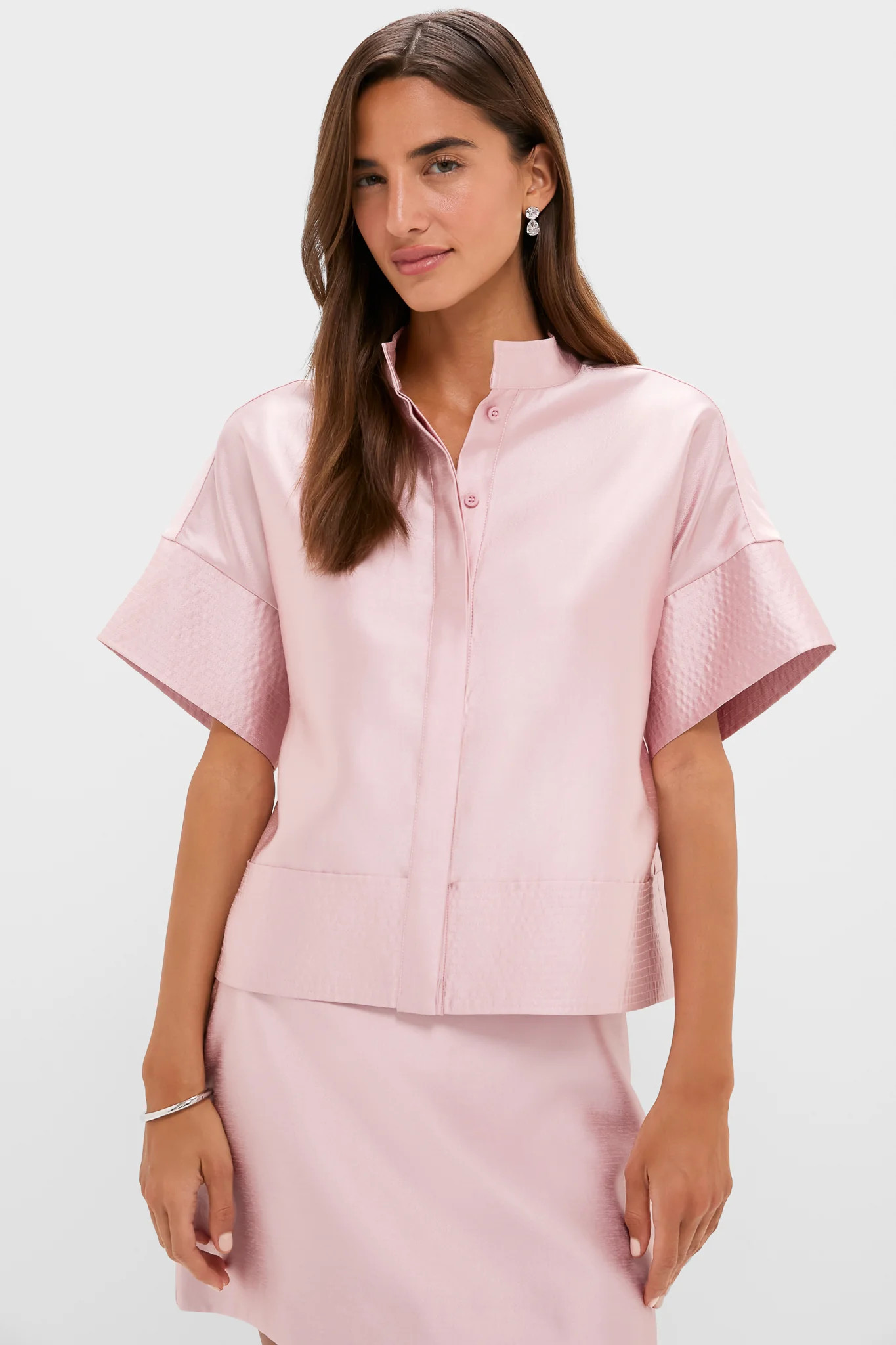 Light Pink Dupioni Trapunto Stitch Sofia Shirt | Tuckernuck (US)