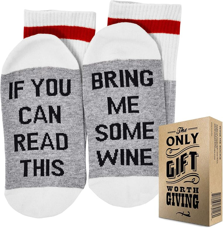 FUNNY SOCKS + GIFT BOX"If you can read this bring me a cold Beer OR a Some Wine"" | Amazon (US)