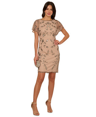Adrianna Papell Women's Beaded Flutter-Sleeve Sheath Dress - Macy's | Macy's