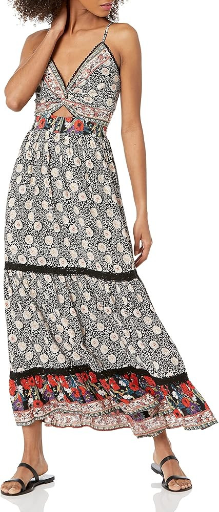 Angie Women's Spag Strap Deep Vneck Maxi Dress with Center Cutout | Amazon (US)