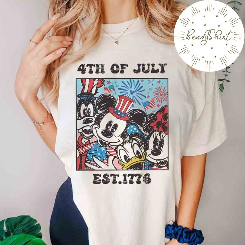 Vintage Mickey and Friends Sketch Disney 4th of July Est 1776 Shirt, Retro Disney Group Patriotic... | Etsy (US)