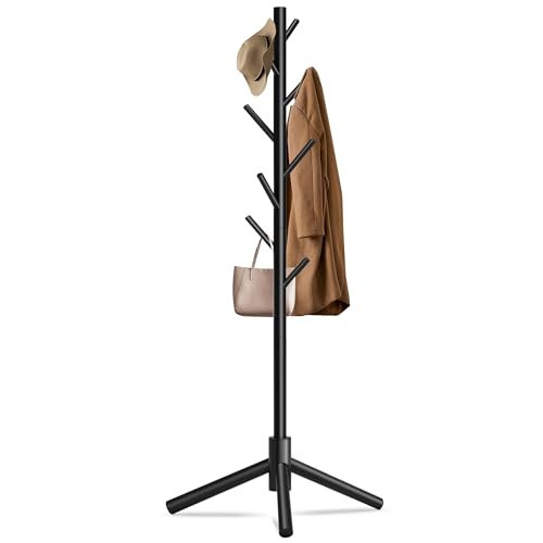 Unisakey Durable Wooden Coat Rack, Freestanding Coat Rack with Stable Triangular Base, 8 Hooks & 3 Adjustable Heights, Simple Assembly for Bedroom, Hallway, Office(New Black) | Amazon (US)