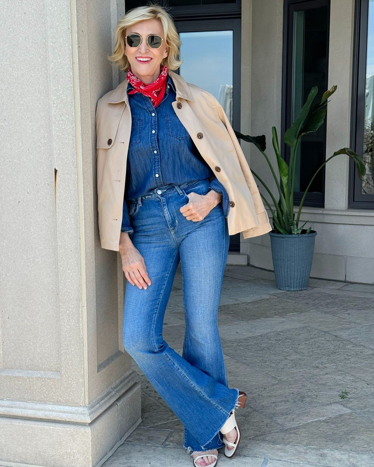 I’m always a fan of an outfit that feels classic but still has a little personality! 🤍💙 This denim-on-denim look gets an easy update with a crisp trench-style jacket and a pop of red from this fun scarf. Add a great pair of sunglasses and sandals, and you’re ready for a day out!

And the best part? The jacket and scarf are currently on sale at Talbots! 🙌🏻 Such great pieces to have in your wardrobe because you’ll be reaching for them season after season.

#LTKSaleAlert #LTKOver40 #LTKSeasonal