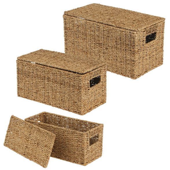 mDesign Woven Seagrass Home Storage Basket with Lid, Set of 3 | Target
