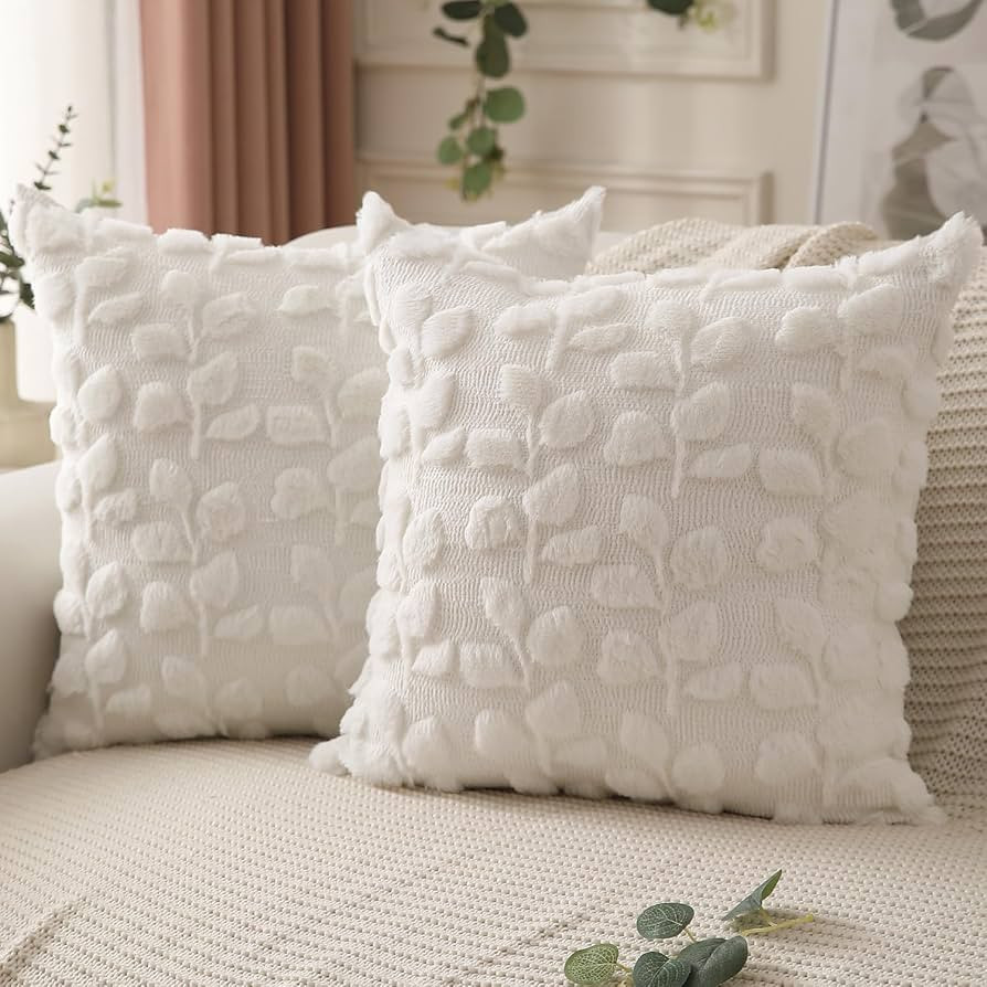 DFXSZ Spring Pillow Covers 18x18 inch Set of 2 Farmhouse Decor Cream White Eucalyptus Leaves Soft... | Amazon (US)