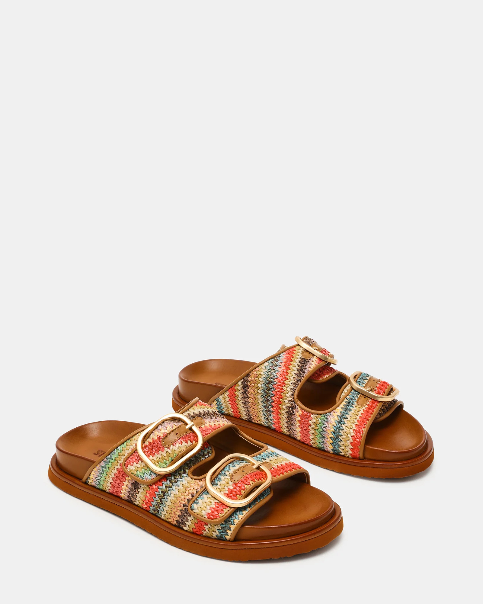 TOURIST Multi Raffia Footbed Slide Women's Sandal | Steve Madden (US)